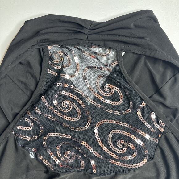 Y2K Goth Glam Black Halter Top Mesh Sequin Swirl Backless Stretchy XS/S Club - Picture 10 of 11